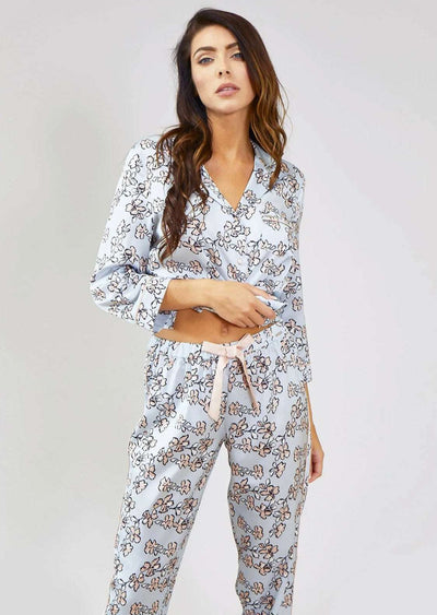 Floral Print Pajama Set in Duck Egg