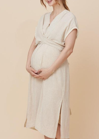 Linen Wrap Belted Dress dress LIV Maternity 