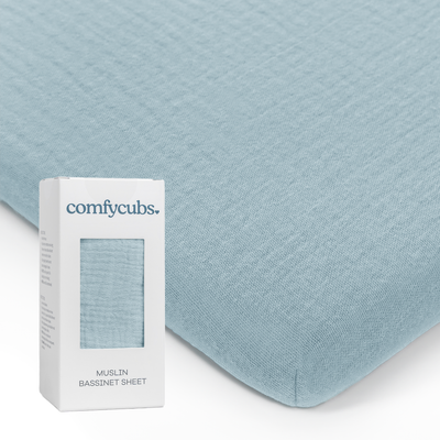 Soft and breathable Muslin Fitted Bassinet Crib Sheet in soothing Sky Blue color