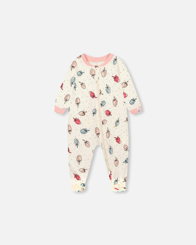 Adorable organic cotton footie with vibrant strawberry print for babies 