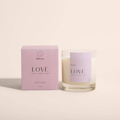 LOVE Signature Candle: 8 oz in elegant glass container with gold lid