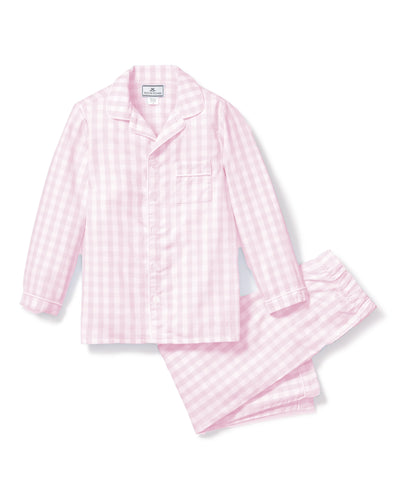 Girls twill pajama set in pink gingham pattern for comfortable sleepwear