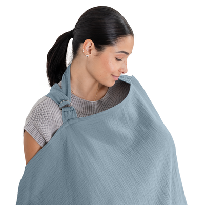 Cotton Muslin Nursing Cover in Pacific Blue with Adjustable Neck Strap and Breathable Fabric for Breastfeeding and Privacy Protection