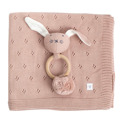 Knit Baby Blanket + Toy: Dusty Pink