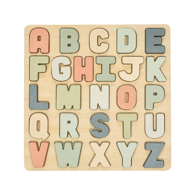 Colorful wooden alphabet puzzle with chunky, easy-to-grasp pieces for toddlers