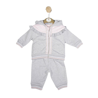 Grey and Pink Two-Piece Jogging Suit with Hoodie and Sweatpants