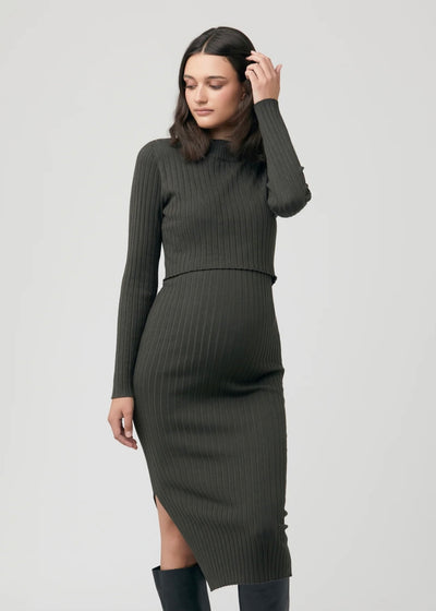 Stylish and comfortable nursing knit dress in ivy green color