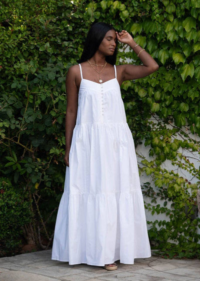 White poplin Rio Dress featuring a flattering silhouette and elegant design