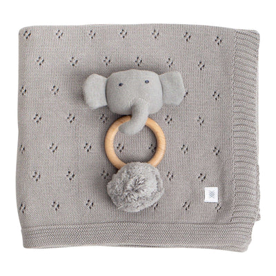 Knit Baby Blanket + Toy: Gray