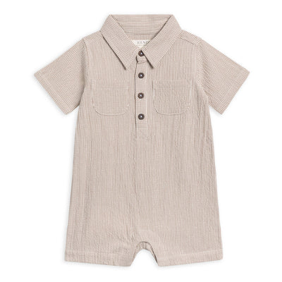 Organic Mato Seersucker Romper in Truffle color for babies 