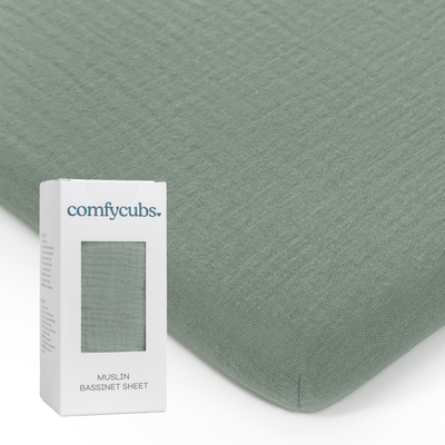 Soft and breathable Muslin Fitted Bassinet Crib Sheet in a soothing Fern green color