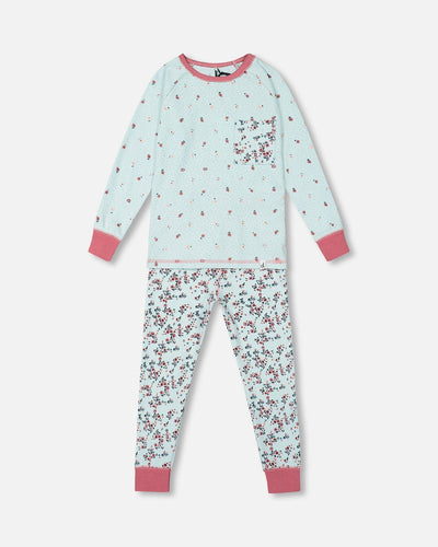 Beautiful Aqua Floral Organic Cotton Pajamas Set for Comfortable and Sustainable Sleepwear