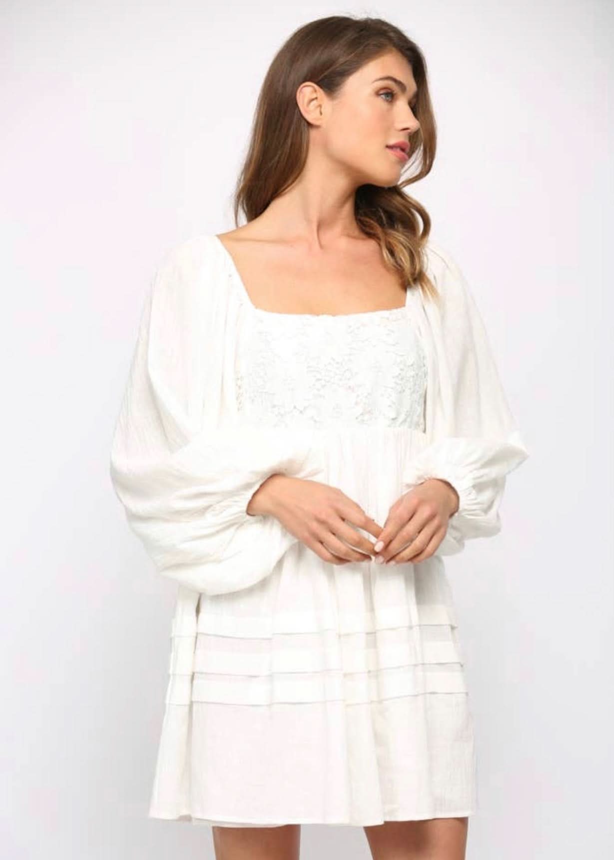 white lace dress with puff sleeves Lace Dress: White Puff Sleeve Mini by LIV & Company L