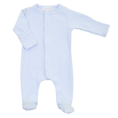 Soft and cozy Magnolia Baby solid blue footie for newborns