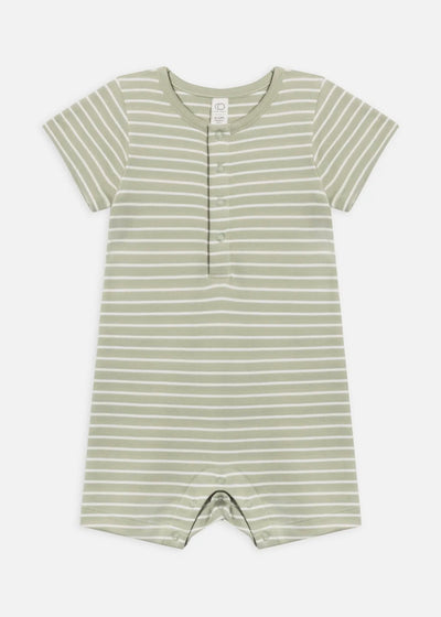 Adorable and trendy striped mint romper for girls with mason detailing