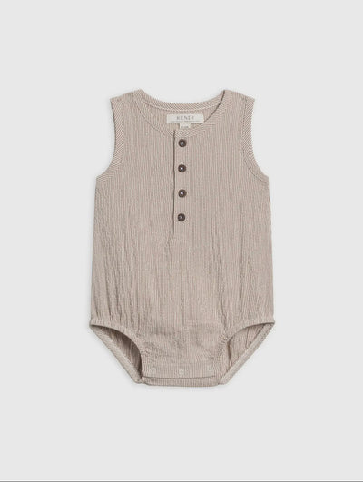 Organic seersucker romper in light blue with white stripes