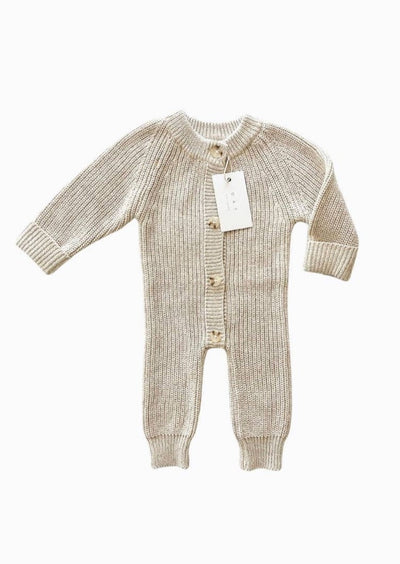 Chunky knit oatmeal playsuit with cozy and comfortable design for all-day wear