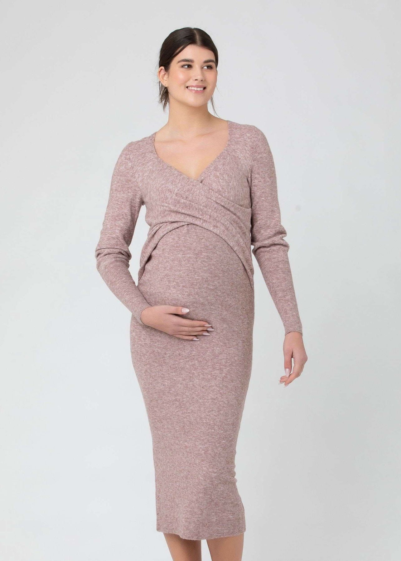 Ripe Maternity Heather Pink Knit Dress Bump and Nursing Friendly Ripe Maternity Heather Pink Knit Dress Bump and Nursing Friendly