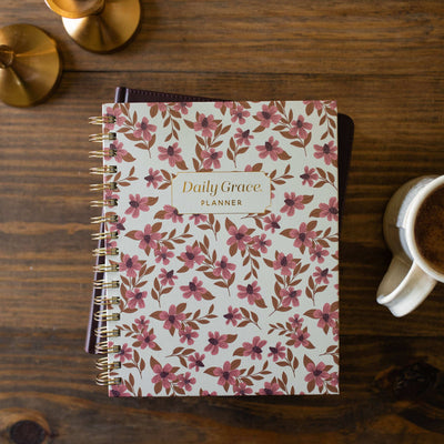 The Daily Grace Co - Undated Planner featuring Burgundy Blooms Spiral