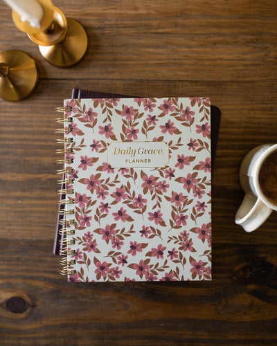 The Daily Grace Co - Undated Planner featuring Burgundy Blooms Spiral