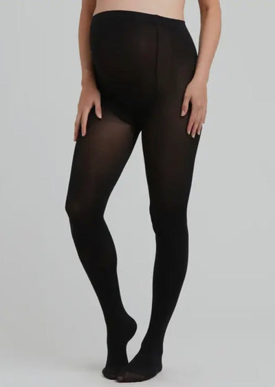 Opaque black maternity tights, designed for comfort and style during pregnancy