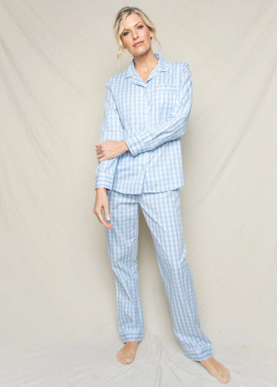 Light blue gingham twill pajama set for women with a comfortable and stylish design