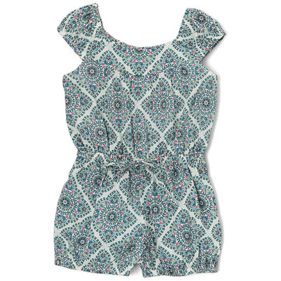 Adorable turquoise paisley romper for toddlers, perfect for stylish playtime