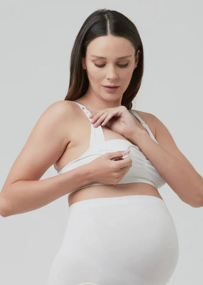 Seamless Nursing Bra in White, designed for comfort and support