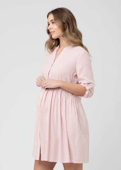  Stunning terracotta Sam Stripe Dress featuring a classic striped pattern and a stylish, modern fit
