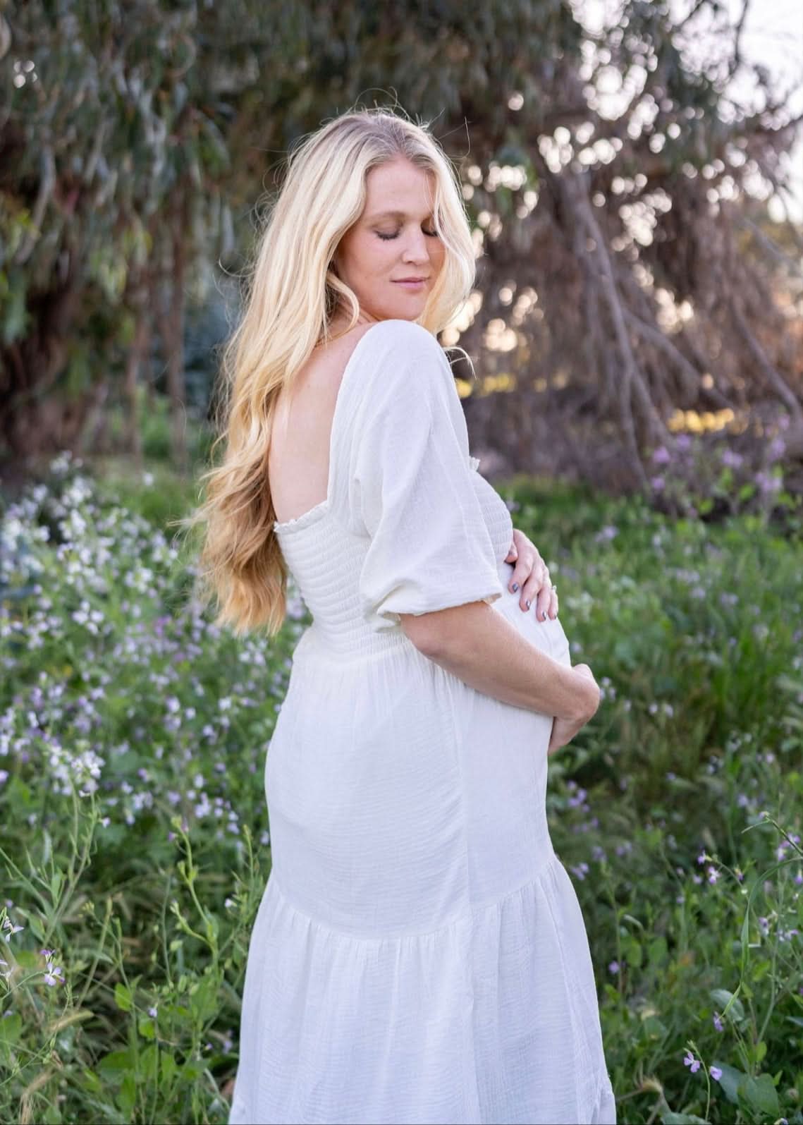 Ivory Smocked Muslin Baby Shower Dress - XS Ivory Smocked Muslin Baby Shower Dress - XS
