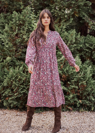 Beautiful and elegant Magnolia Printed Midi Dress in soft pastel colors