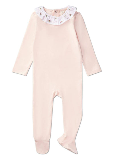 MiniMoi by MeMoi - Flower Ruffle Collar Footie in Soft Pink for 3 Months old baby