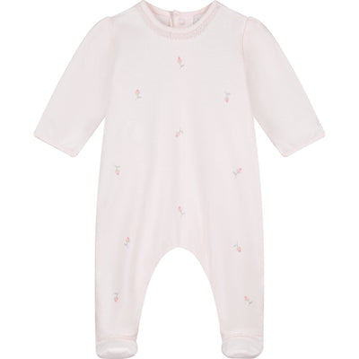 Demi Pink Baby Girls Babygrow & Hairband outfit with floral print and matching headband for newborns