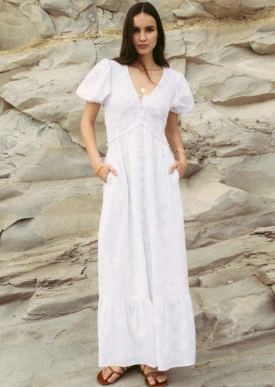 Amelia Eyelet Dress - White - LIV & Company