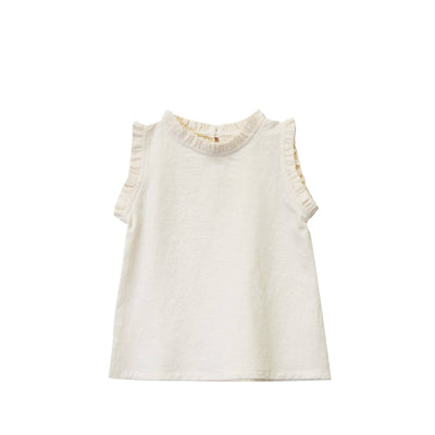 Ruffle neck blouse in natural color, perfect for casual wear