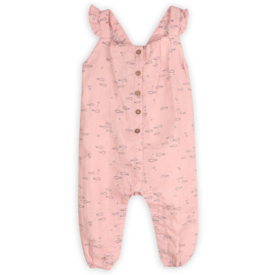 Fishes Flutter Sleeve Muslin Jumpsuit in pink with adorable fish print