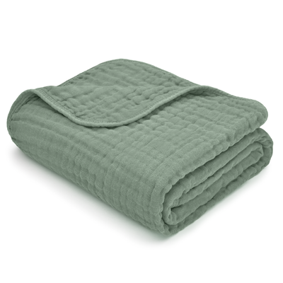 Soft and breathable baby muslin cotton blanket in fern green color