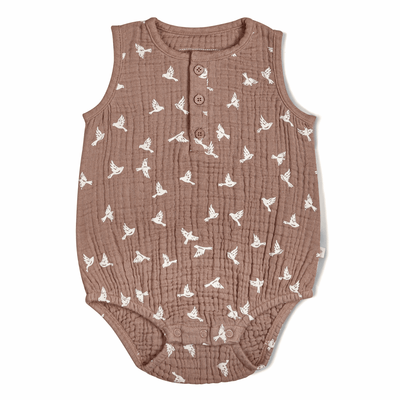 Birds Printed Muslin Romper - LIV & Company