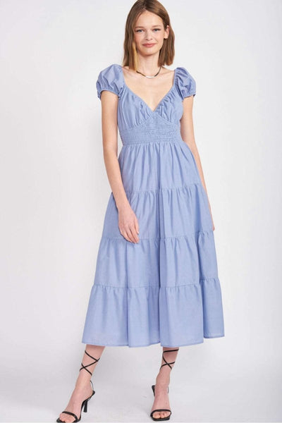 Bleu Puff Sleeve Dress - LIV & Company
