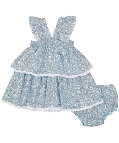 Blue Floral Ruffle Dress Set - LIV & Company