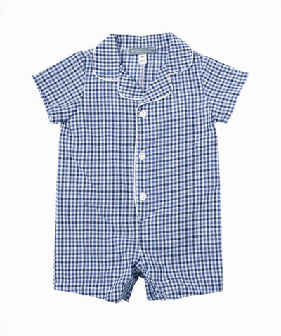 Blue Plaid Romper - LIV & Company