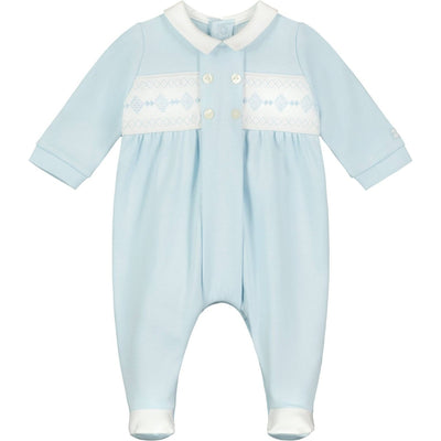 Blue Smocked Footie - LIV & Company