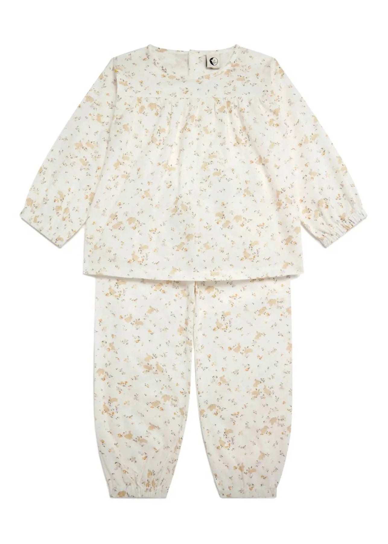 Kids Bunny Floral Pajamas Set featuring a vintage blouse and balloon trousers in organic cotton.