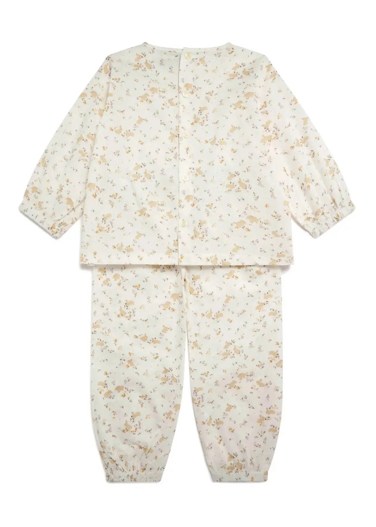 Kids bunny floral organic cotton pajama set with button-back blouse and balloon trousers