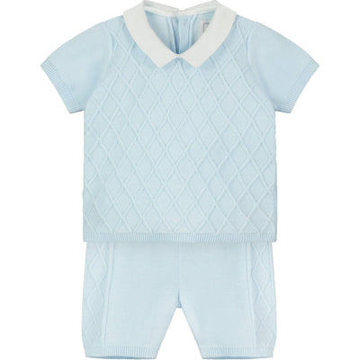 A cozy and stylish two-piece knit set for boys, featuring a diamond pattern