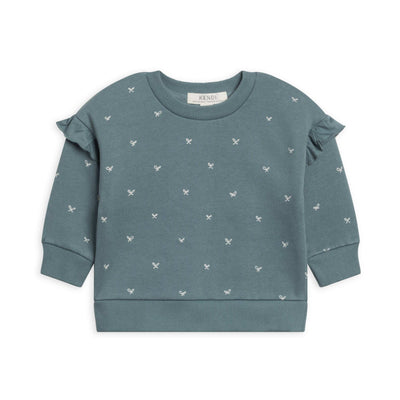 Colored Organics Abbey Fleece Ruffle Sleeve Pullover in Bow Teal for 12-18M, a cozy and stylish choice for your little one's wardrobe
