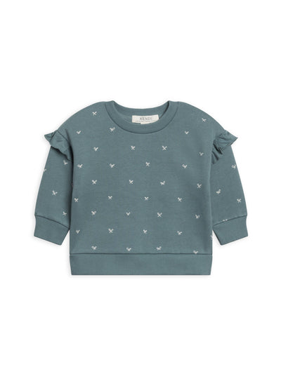 Colored Organics Abbey Fleece Ruffle Sleeve Pullover in Bow Teal for 12-18M, a cozy and stylish choice for your little one's wardrobe