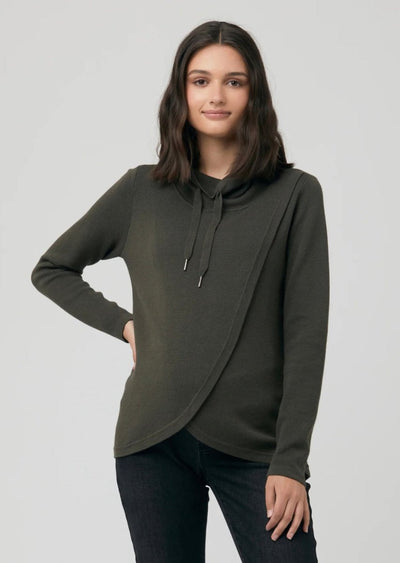 Cassie Cross Over Nursing Knit Sweater - Khaki - LIV & Company