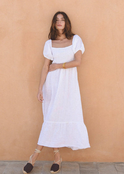The Soller White Linen Maternity Dress ONE SIZE