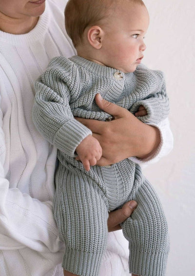 Chunky Knit Playsuit: Fog Blue - LIV & Company